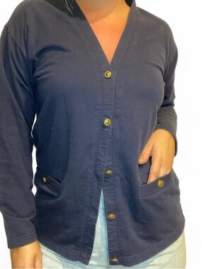 Navy Nautical Button-Front Cardigan Jacket